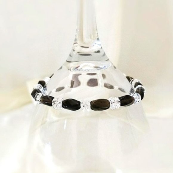 Stretch Bracelet (br3) 6mm Smoky Qtz White Topaz 6.5"-7" - Picture 1 of 6